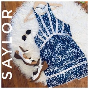 SAYLOR NYC blue and white dress